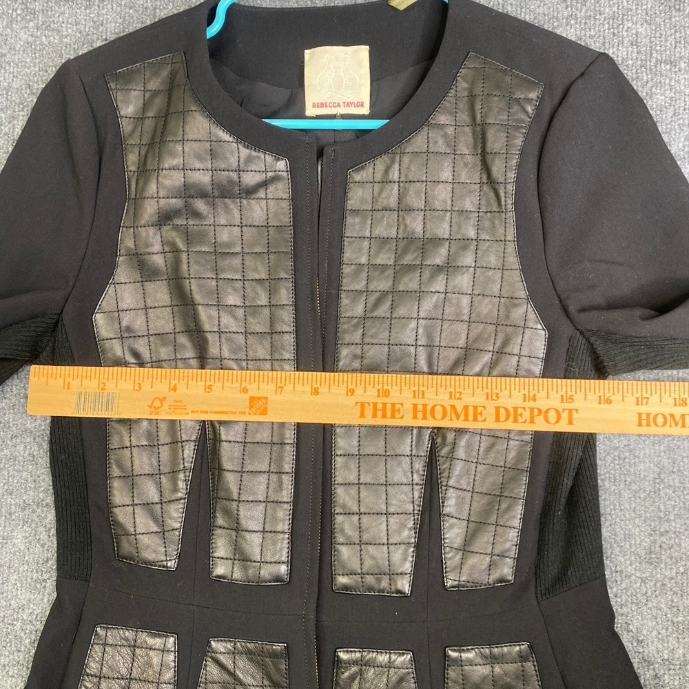 Rebecca Taylor Black Quilted Lamb Leather Mixed Media Peplum Jacket Size 8 - Picture 8 of 11